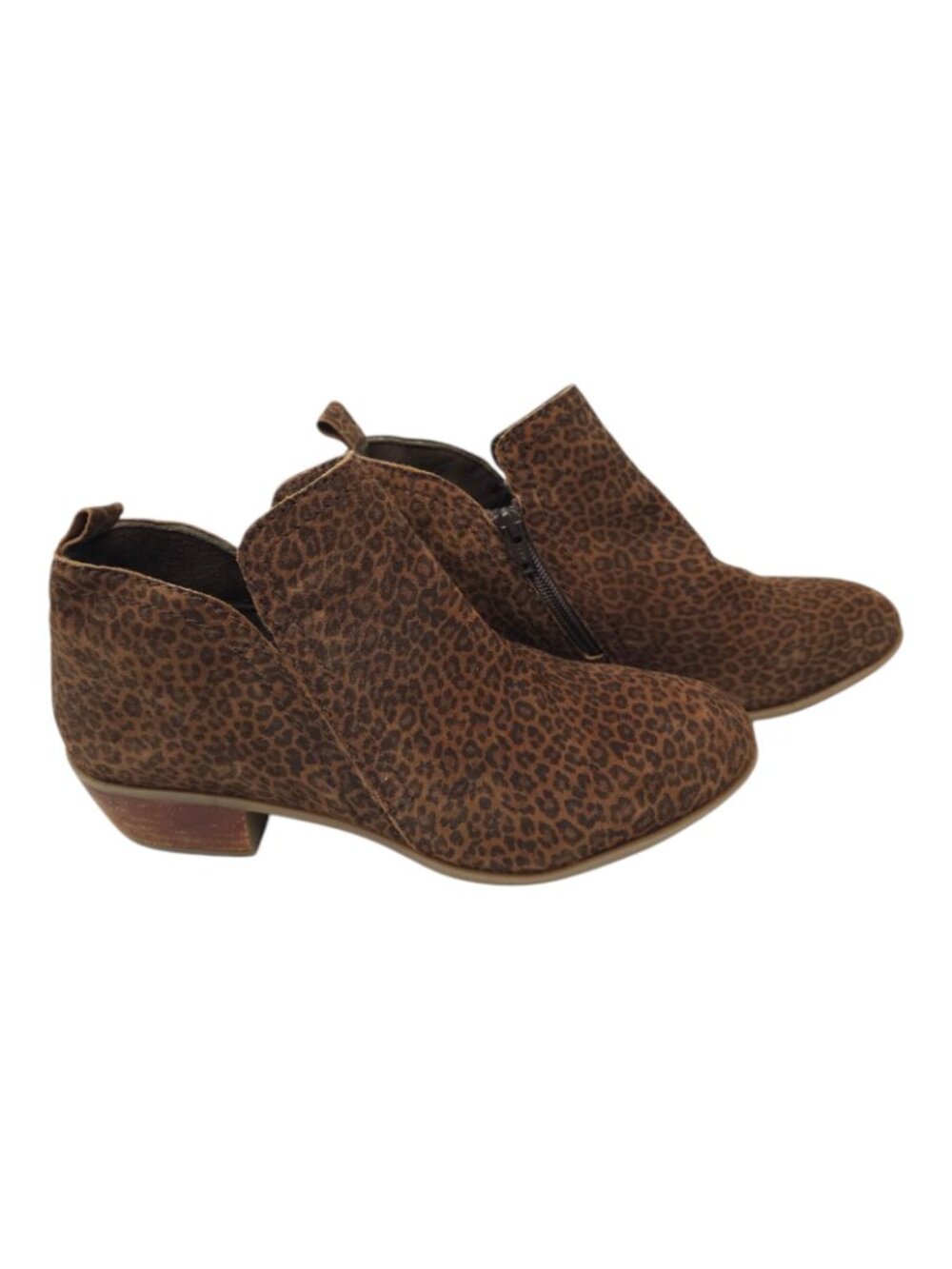 Diba Leopard Print Ankle Boots Womens 8.5 Brown Side Zip Stacked Heel Bootie - Picture 2 of 16